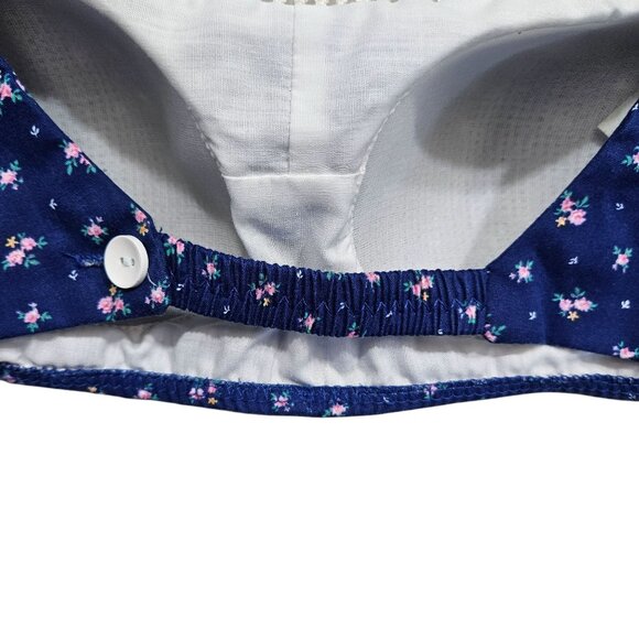 Vintage‎ 70s Blue Floral Cotton Womens Bra White Lace Trim Button Molded Cups 12 - Picture 4 of 10